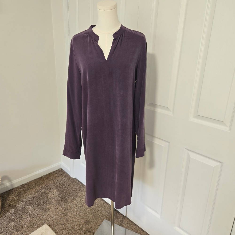 J. Jill Shift Dress Womens Medium Plum Purple 100% Sandwashed Silk Long Sleeve